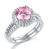 2.00ct Pink Diamond Halo, Bridal Ring Set, 925 Silver