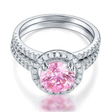 2.00ct Pink Diamond Halo, Bridal Ring Set, 925 Silver