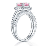 2.00ct Pink Diamond Halo, Bridal Ring Set, 925 Silver