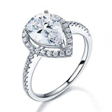 2.00ct Pear Cut Diamond Halo Engagement Ring, 925 Sterling Silver