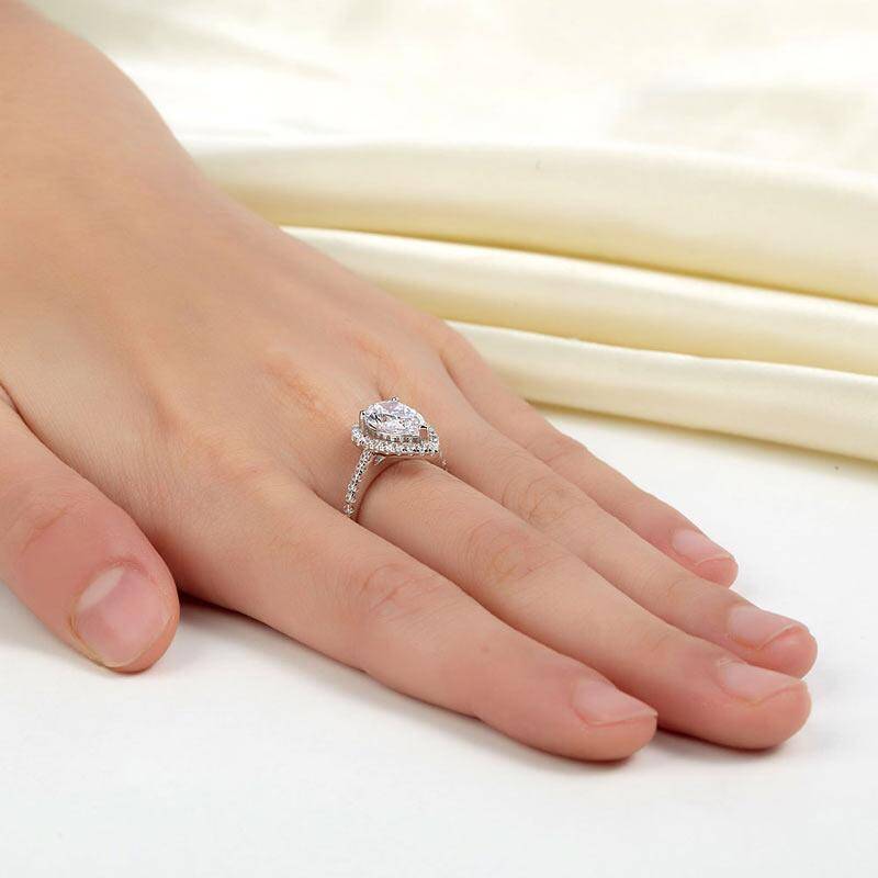 2.00ct Rose Gold Pear Diamond Halo Engagement Ring, 925 Silver