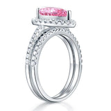 2.00ct Pear Cut Daimond Halo Ring, Fancy Pink Diamond, Bridal Ring Set