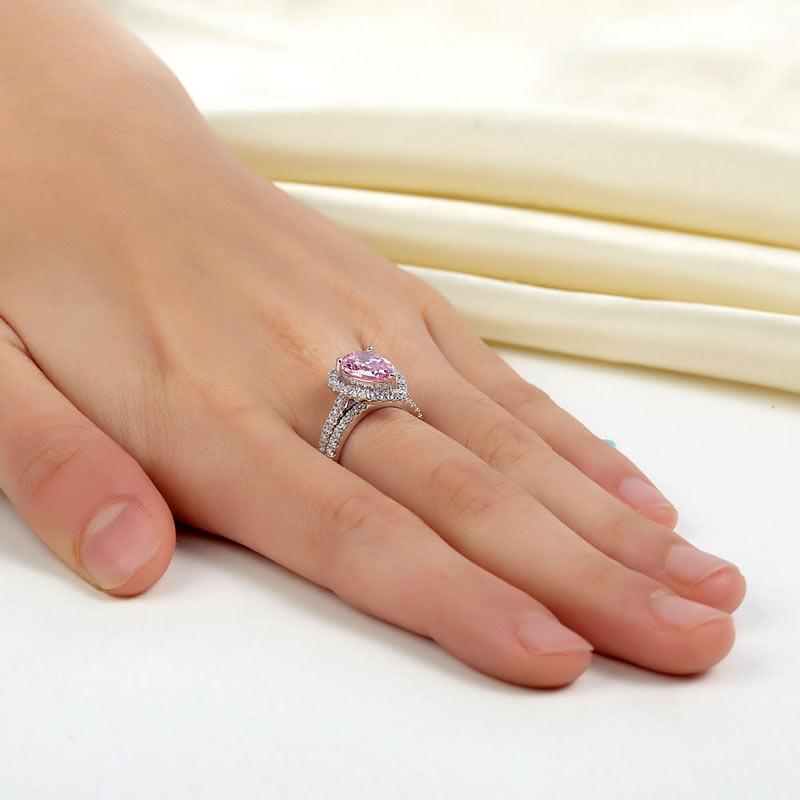 2.00ct Pear Cut Daimond Halo Ring, Fancy Pink Diamond, Bridal Ring Set