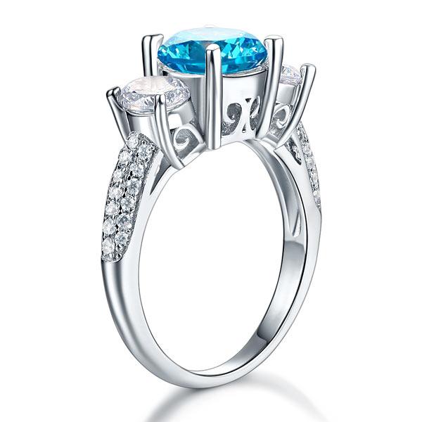 2.00ct Round Brilliant Cut Fancy Blue Diamond 3 Stone Ring