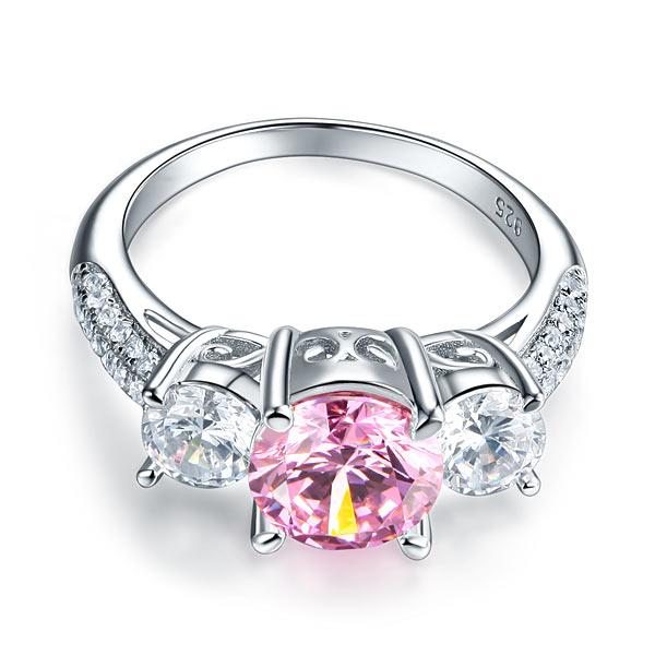 2.00ct Round Brilliant Cut Fancy Pink Diamond 3 Stone Ring