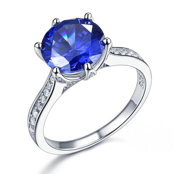 3.00ct Vivid Blue Diamond Engagement Ring, Round Brilliant Cut, 925 Silver
