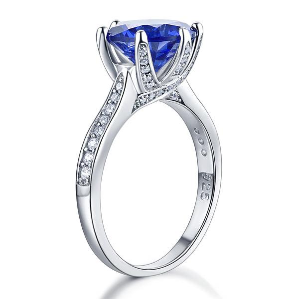 3.00ct Vivid Blue Diamond Engagement Ring, Round Brilliant Cut, 925 Silver