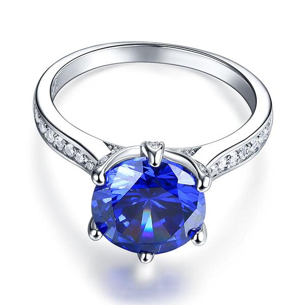 3.00ct Vivid Blue Diamond Engagement Ring, Round Brilliant Cut, 925 Silver