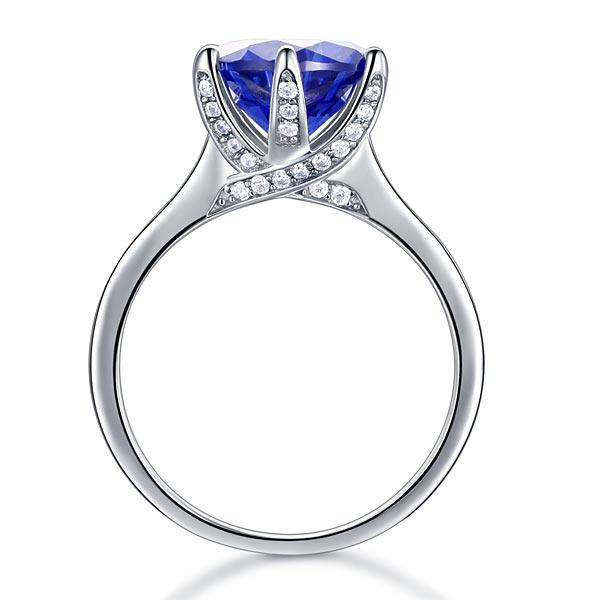3.00ct Vivid Blue Diamond Engagement Ring, Round Brilliant Cut, 925 Silver