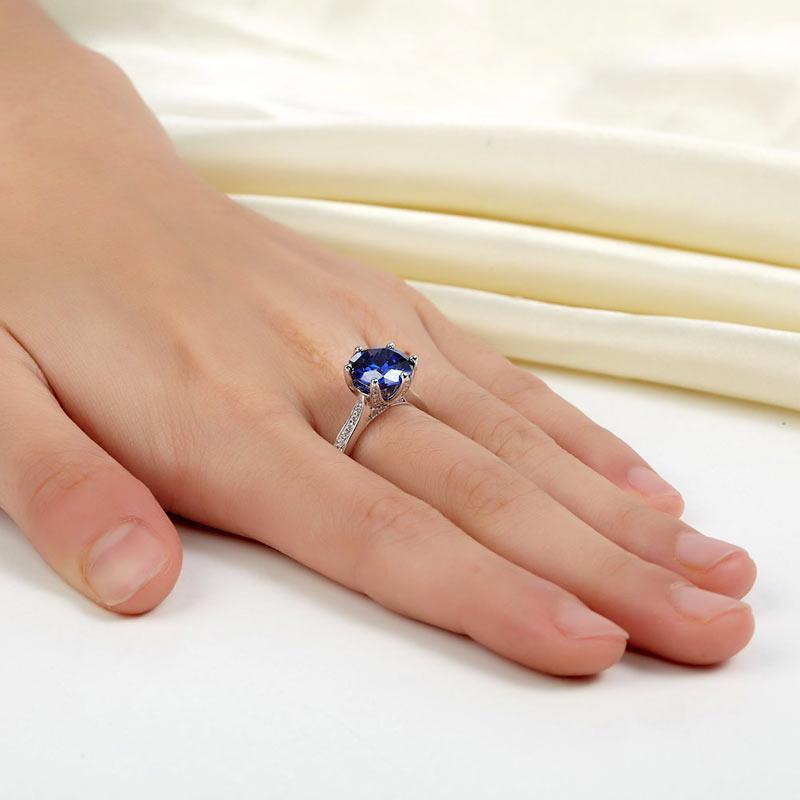 3.00ct Vivid Blue Diamond Engagement Ring, Round Brilliant Cut, 925 Silver