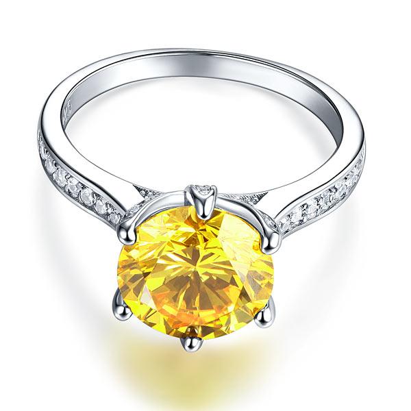 3.00ct Vivid Yellow Diamond Engagement Ring, Round Brilliant Cut, 925 Sterling Silver