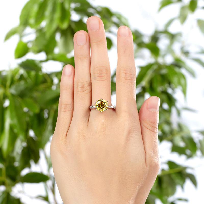 3.00ct Vivid Yellow Diamond Engagement Ring, Round Brilliant Cut, 925 Sterling Silver