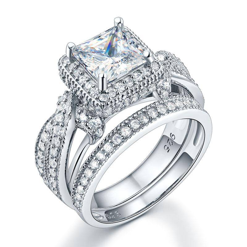 1.50ct Vintage Princess Cut Diamond Bridal Ring Set