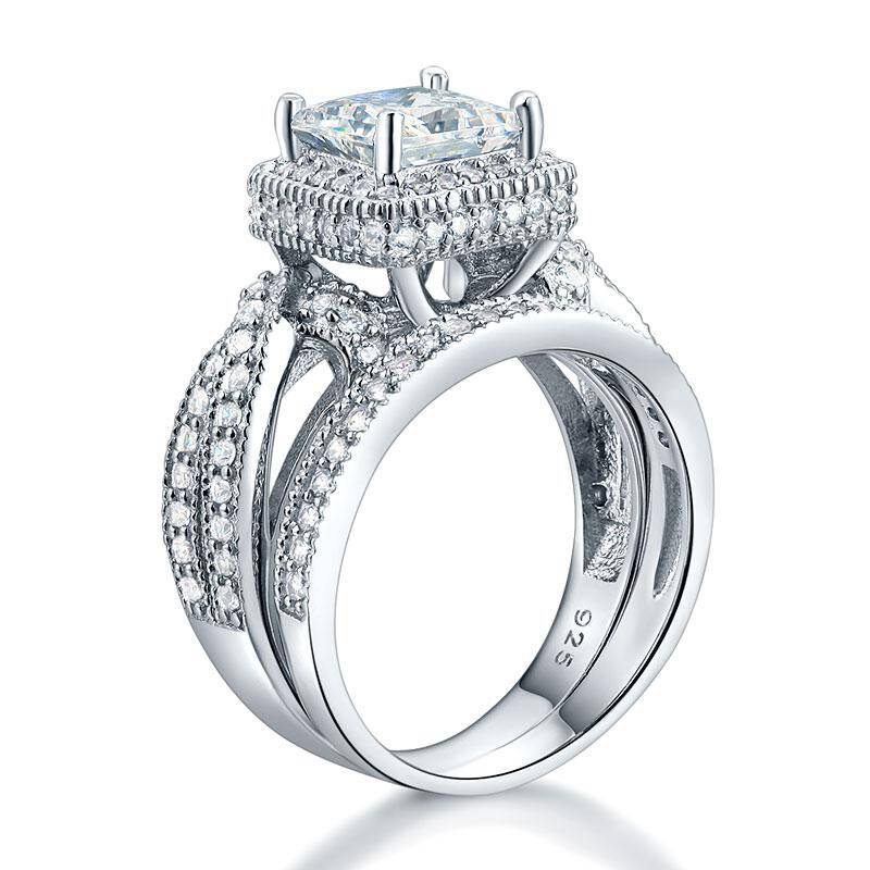 1.50ct Vintage Princess Cut Diamond Bridal Ring Set