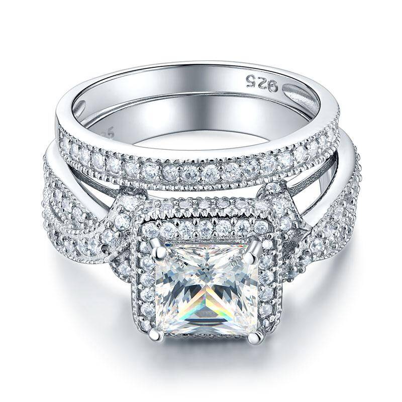 1.50ct Vintage Princess Cut Diamond Bridal Ring Set