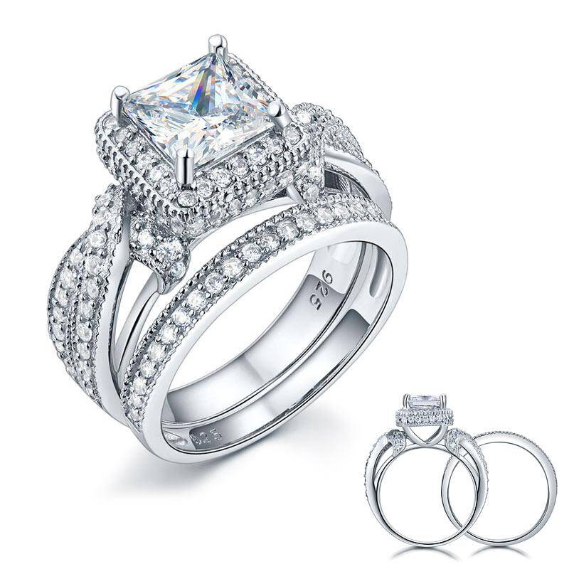 1.50ct Vintage Princess Cut Diamond Bridal Ring Set