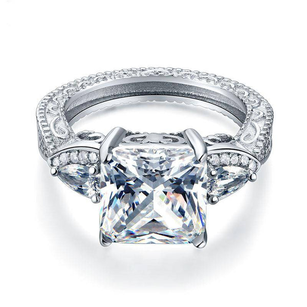 4.00ct Vintage Princess Cut Diamond Engagement Ring, 925 Sterling Silver