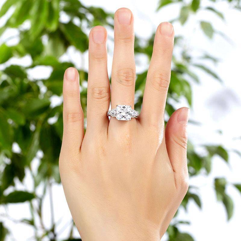 4.00ct Vintage Princess Cut Diamond Engagement Ring, 925 Sterling Silver