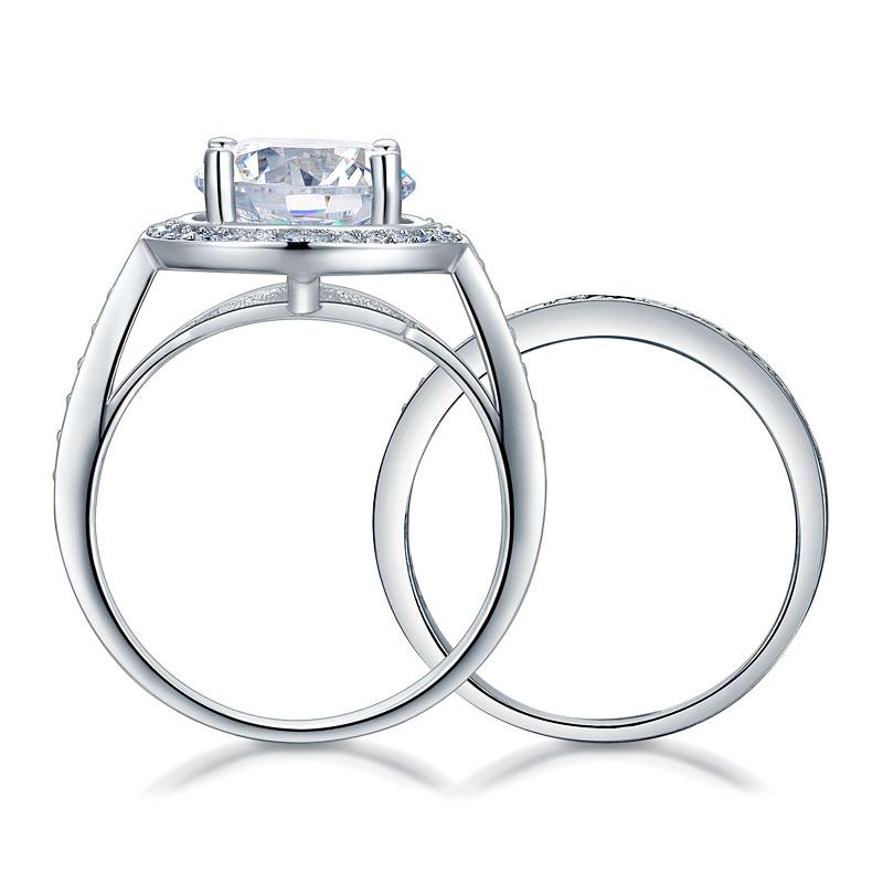 3.50ct Classic Diamond Halo Bridal Ring Set, Round Brilliant Cut, 925 Silver