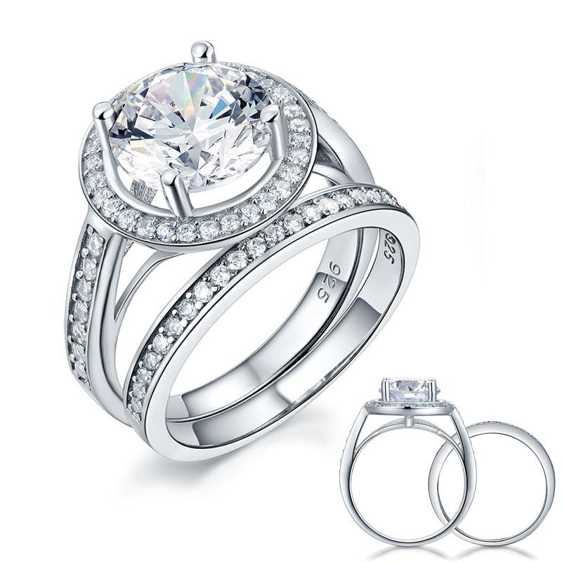 3.50ct Classic Diamond Halo Bridal Ring Set, Round Brilliant Cut, 925 Silver