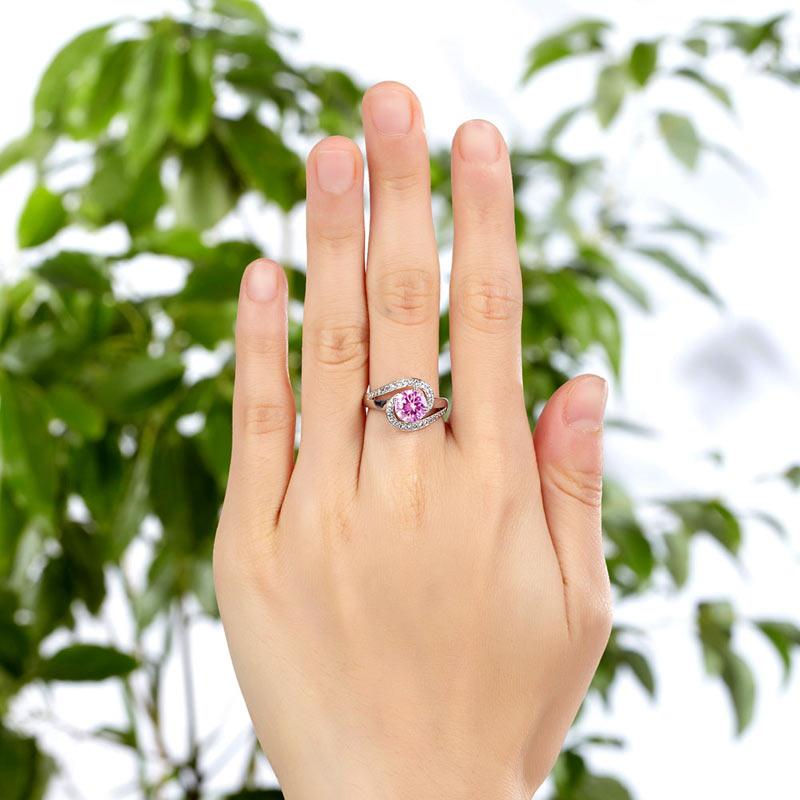 1.25ct Vivid Pink, Round Brilliant Cut Diamond Twist Engagement Ring