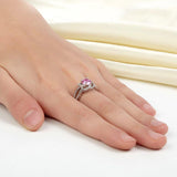 1.00ct Floral Pink Diamond Halo Ring, Round Brilliant Cut Centre Stone, 925 Sterling Silver Engagement ring