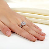 1.25ct Double Halo, Round Brilliant Cut Diamond Engagement Ring, 925 Sterling Silver