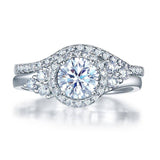 1.00ct Vintage Round Brilliant Cut Diamond Bridal Ring Set, 925 Sterling Silver