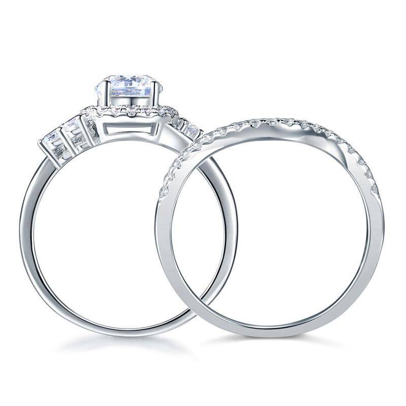 1.00ct Vintage Round Brilliant Cut Diamond Bridal Ring Set, 925 Sterling Silver