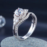 1.00ct Vintage Round Brilliant Cut Diamond Bridal Ring Set, 925 Sterling Silver