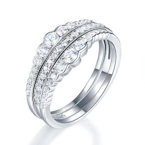Vintage Diamond Wedding Band Ring Set 3-Pieces, 925 Sterling Silver