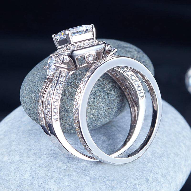 1.00ct Vintage Princess Cut Diamond Bridal Ring Set, 925 Sterling Silver