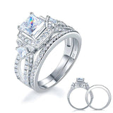 1.00ct Vintage Princess Cut Diamond Bridal Ring Set, 925 Sterling Silver