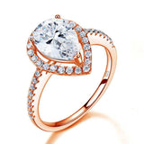 2.00ct Rose Gold Pear Diamond Halo Engagement Ring, 925 Silver