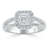Lab-Diamond Asscher Cut Engagement Ring, Classic Halo with Split Shank, Choose Your Stone Size and Metal