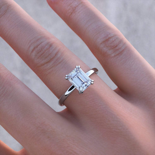 1.75ct Emerald Cut Moissanite Engagement Ring, Available in White Gold or Platinum