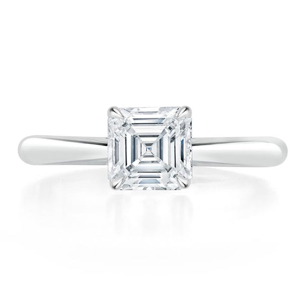 1.00ct Asscher Cut Moissanite Engagement Ring, Classic Style,  Available in White Gold, Platinum, Rose Gold or Yellow Gold