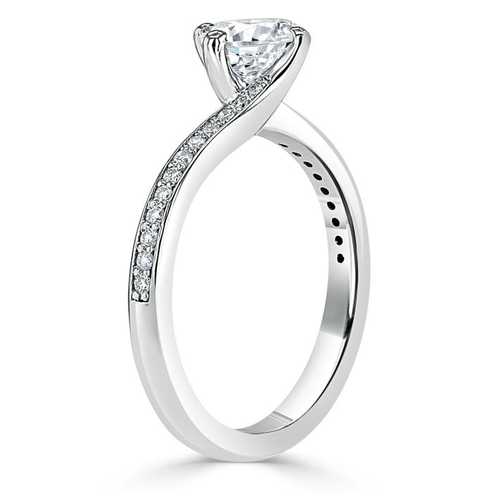 1.00ct  Round Cut Moissanite Twist Engagement Ring, Classic Style,  Available in White Gold, Platinum, Rose Gold or Yellow Gold