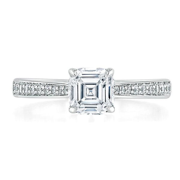 Lab-Diamondf Asscher Cut Engagement Ring, Classic Style, Choose Your Stone Size and Metal