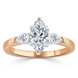 1.30ct  Maquise Cut Moissanite 3 stone Engagement Ring,  Available in White Gold, Platinum, Rose Gold or Yellow Gold