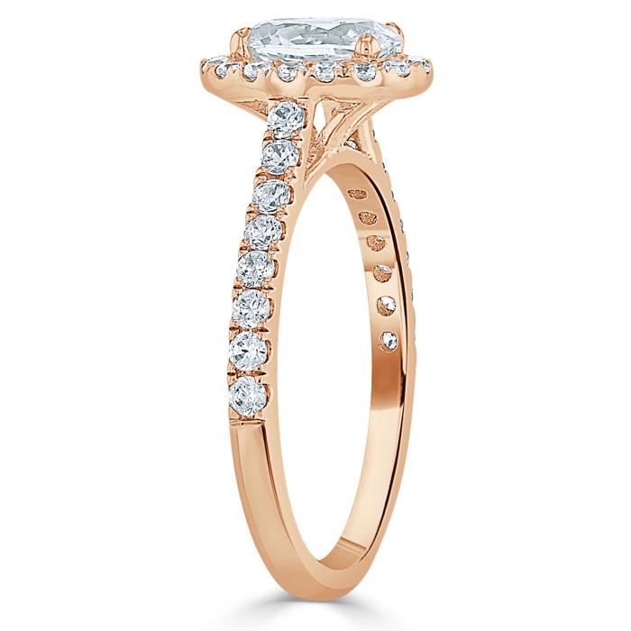 1.40ct Oval Cut Moissanite Halo Engagement Ring, Tiffany Style,  Available in White Gold, Platinum, Rose Gold or Yellow Gold