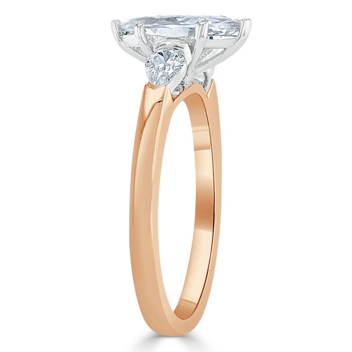 1.30ct  Maquise Cut Moissanite 3 stone Engagement Ring,  Available in White Gold, Platinum, Rose Gold or Yellow Gold
