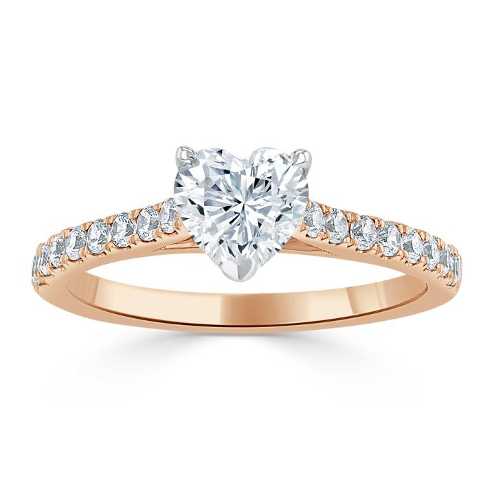 1.00ct  Heart Cut Moissanite Engagement Ring, Classic Style,  Available in White Gold, Platinum, Rose Gold or Yellow Gold