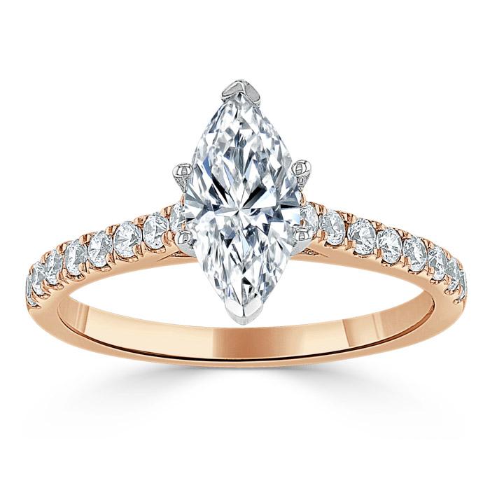 1.20ct Marquise Cut Moissanite Engagement Ring, Classic Style,  Available in White Gold, Platinum, Rose Gold or Yellow Gold
