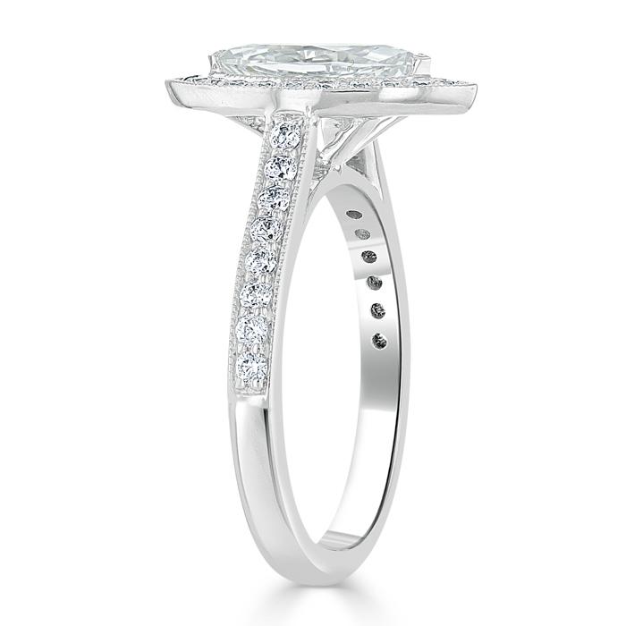 1.35ct Marquise Cut Moissanite Halo Engagement Ring, Tiffany Style,  Available in White Gold, Platinum, Rose Gold or Yellow Gold