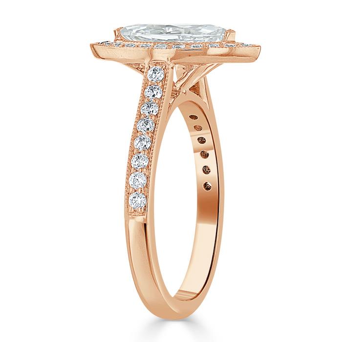 1.35ct Marquise Cut Moissanite Halo Engagement Ring, Tiffany Style,  Available in White Gold, Platinum, Rose Gold or Yellow Gold
