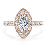 1.35ct Marquise Cut Moissanite Halo Engagement Ring, Tiffany Style,  Available in White Gold, Platinum, Rose Gold or Yellow Gold