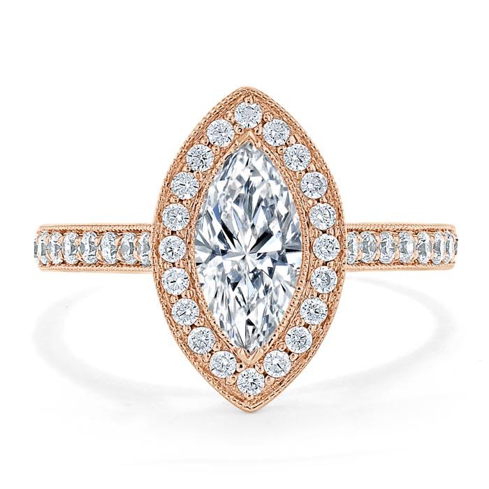 1.35ct Marquise Cut Moissanite Halo Engagement Ring, Tiffany Style,  Available in White Gold, Platinum, Rose Gold or Yellow Gold