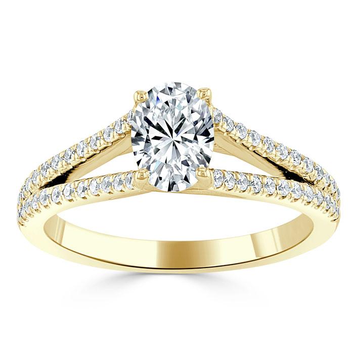1.35ct Oval Cut Moissanite Engagement Ring, Split Shank,  Available in White Gold, Platinum, Rose Gold or Yellow Gold