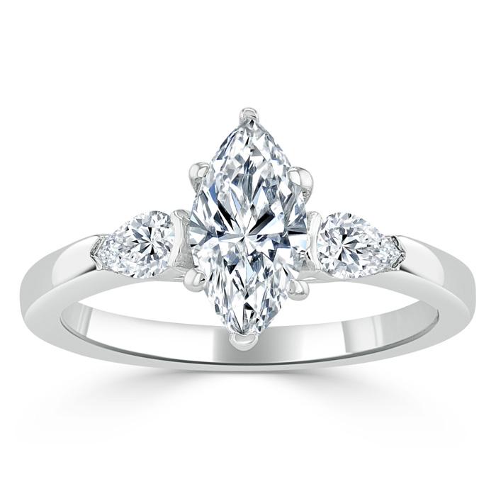 1.30ct  Maquise Cut Moissanite 3 stone Engagement Ring,  Available in White Gold, Platinum, Rose Gold or Yellow Gold